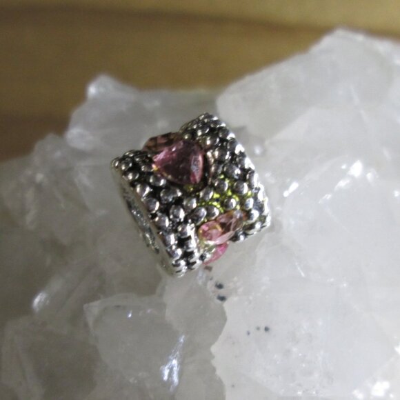 Silver Beaded European Charm with Heart crystals - Picture 4 of 7